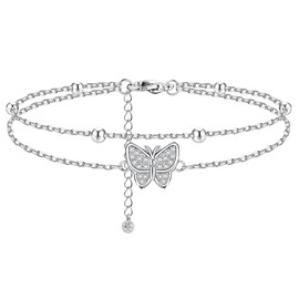 FIBO STEEL Stainless Steel Ankle Bracelet for Women Teens Cute Butterfly Sequin Infinity Cross Heart Evil Eye Pendant Layered Anklets Adjustable Foot Jewelry