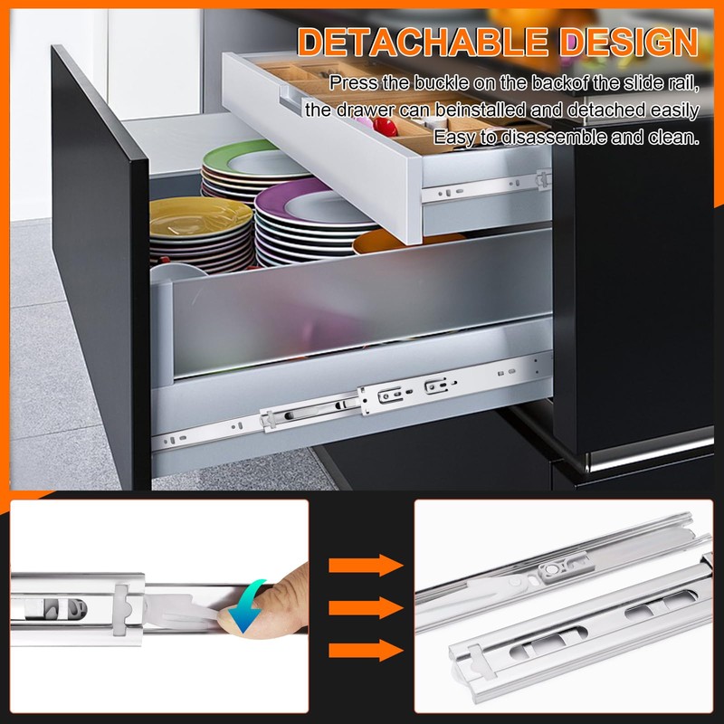 10 inch Drawer Slides 4 Pairs (8pcs) Soft Close 3