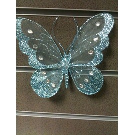 Homestreet Butterfly With Clip and Glitter Diamante Detail - MEDIUM GREEN