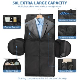 Garment Bags for Travel,50L Carry on Convertible Garment Duffle bag with Shoulder Strap,3 in 1 Hanging Suit Travel Bag with Shoulder Strap