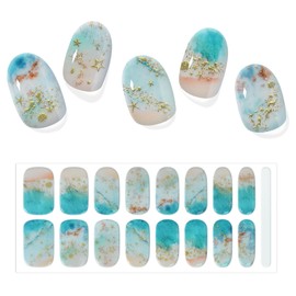 Chisafly Gel Nail Seal, Curing Type, Nail Seal, Summer, Just Stick, Set of 16, Gel Nails, Cured, Glitter, Cute, Plump, Self Stick, Removable, Long Lasting, Ocean