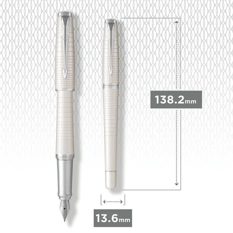 Parker Urban Fountain Pen, Premium Pearl Metal Chiselled with Medium