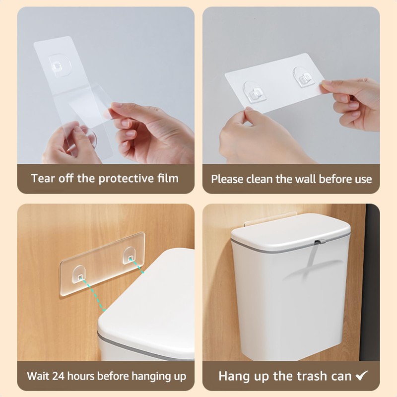 COCOYA Adhesive Hook for Hanging Trash Can, Pack of 3