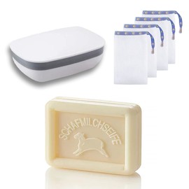 Buen Camino Washing Set Soap Set for Jakobsweg Sheep's Milk Soap + Soap Box + 4 Pieces Soap Bags Firm Shower for Body and Hair Suitable for Sensitive Skin Odour Meadow Fragrance