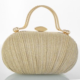 YYW Women Glitter Clutch Purse Pleated Evening Handbag Top-handle Shouder Bag for Party Bridal Wedding (Gold)
