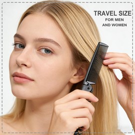50 Pcs Foldable Combs in Bulk Individually Wrapped, Travel Pocket Hair Comb, Folding Hair Brush Double Headed, Brush Comb Styling Tool for Men Women Homeless Hotel (Black)
