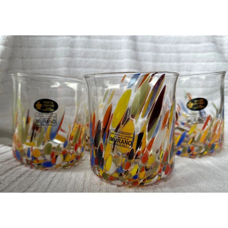Murano NWT Murano Confetti Mosaic Glass Cup Yellow Splatter Spots