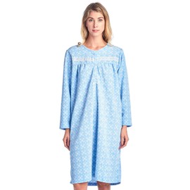 Casual Nights Women's Long Sleeve Micro Fleece Cozy Floral Nightgown - Blue - Medium