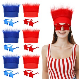 Luinabio 12 Pcs 4th of July Accessories Red Blue Hairy Headband Wigs Independence Day Star Sunglasses for Adults Patriotic Party Favors Masquerade Cosplay Crazy Hair Day