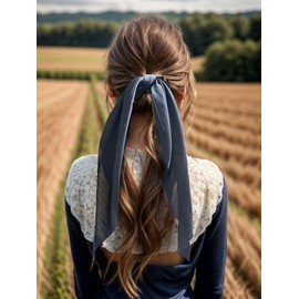 LFOUVRE 3PCS Hair Scarf Scruncheis for Women Knotted Bow Hair Ties Elastic Bands Satin Hair Ribbon Scrunchy Red Ponytail Holder for Women and Girls (Black White Gray)