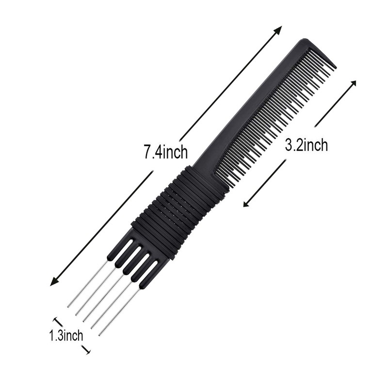 Iwobi 3 Pack Black Carbon Lift Tease Combs with Metal