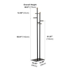 JIAYUEJU Coat Rack Freestanding with Square Marble Base Heavy Duty Metal Clothes Rack Hanging Stand for Entryway Bedroom Living Room Hotel 14.96 x 10.24 x 68.9 Inches (Black)
