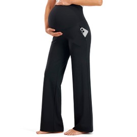 JOYSPELS Maternity Pants Pregnancy Leggings Wide Leg Yoga Work Lounge Pants for Women Black