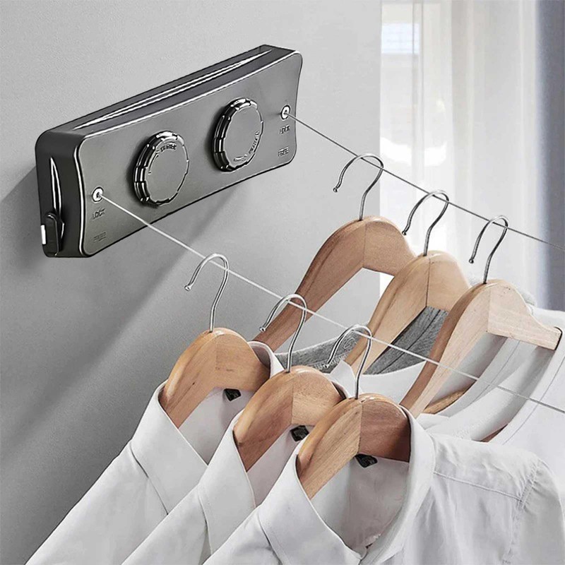 Qivine Clothes Line Extendable Wall, 2 x 5.1 m, Grey,
