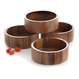 Woodard & Charles Acacia Wood Individual Salad Serving Bowls/Snack Serving Bowls, 6.5" x 2.5", Set of 4