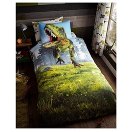 Lions Dinosaur Bedding Set - 100% Polyester 2 Piece Single Duvet Cover with Pillowcase, Reversible Soft Dino Printed Quilt Covers, Kids Boys 137x200cm