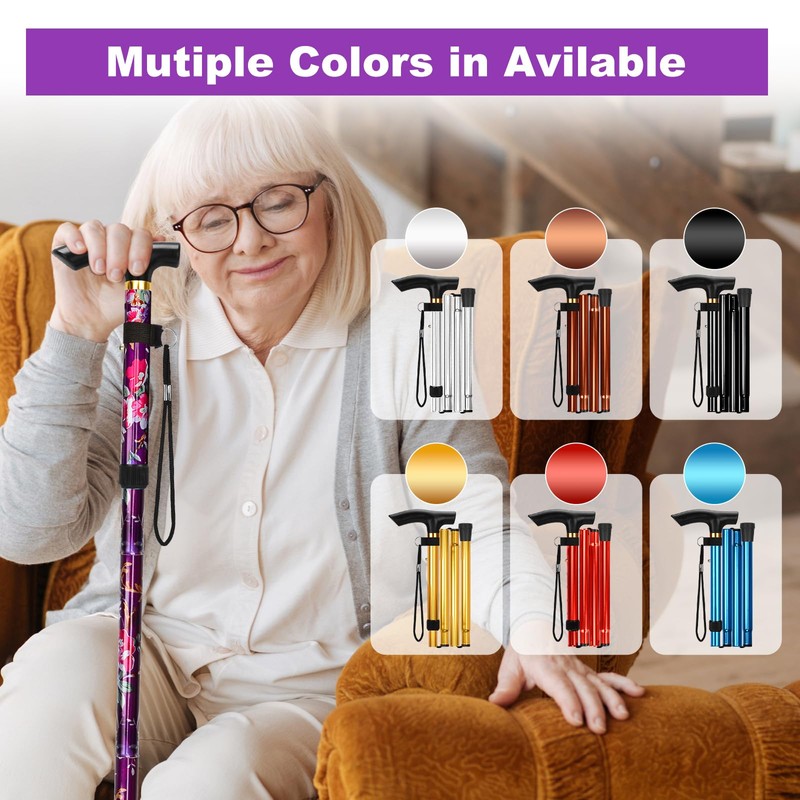 MFE Folding Cane, Portable 5-Level Adjustable Height Walking Stick with