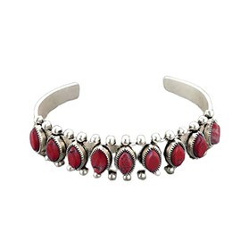 COLORFUL BLING Bohemian Turquoise Engraved Cuff Bracelet Natural Stone Adjustable Wrap Bangle Western Style Gemstone Boho Jewelry for Women-Red