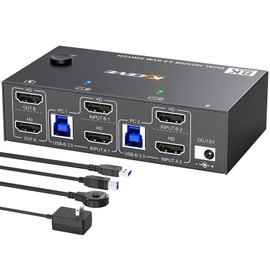 8K HDMI KVM Switch 2 Monitors 2 Computers 8K@60Hz 4K@144Hz, MLEEDA USB 3.0 Dual Monitor KVM Switch for 2 Computer Share 2 Monitor and 4 USB3.0 HUB,Wired Remote,12V Power Adapter and USB Cable Included