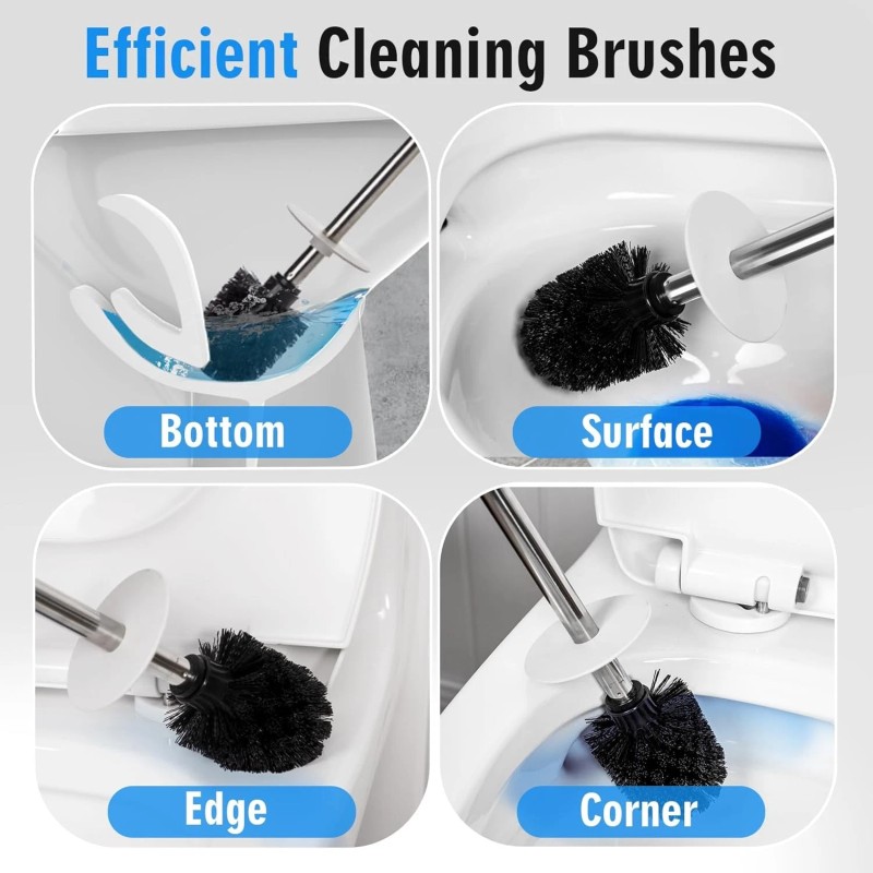 Viosuniu Ceramic Toilet Brush & Holder Set, Stainless Steel Handle,