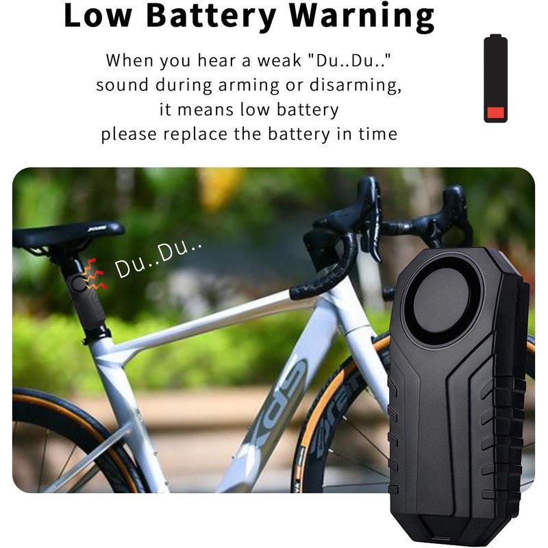 QUMOX 113dB Bike Alarm with Wireless Vibration Motion Sensor, Waterproof
