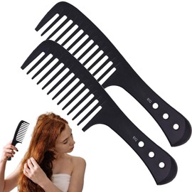 2PCS Wide Tooth Comb - Smooth, Sturdy, Anti Static, Tangle Free - Curl Comb with Comfortable Grip - Suitable for Long Hair, Wet Hair and Curls (Black)