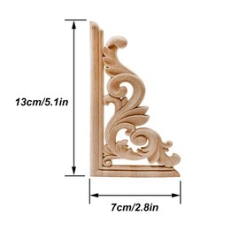 LIANCHEN Pack of 4 Wooden Corner Onlay Wood Carved Corner Onlay Furniture Appliques without Varnish Guipure Wall Furniture Floral Pattern Home Decoration European Style for Bedroom Living Room