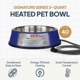 Farm Innovators Signature Series 3 Quart 40 Watt Electric Heated Pet Water Bowl with Stainless Steel Insert, Thermostatic Control, (3 Pack)