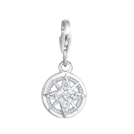 Nenalina Wind Rose Carabiner Charm Pendant for Charm Bracelet 925 Sterling Silver 0411611020, Sterling Silver, Crystal