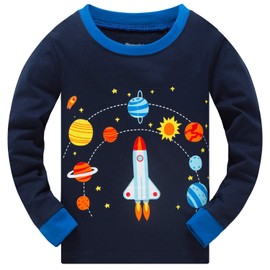Akyzic Little Boys Pajamas Space Planets Pjs Set Toddler Cotton Long Sleeve Sleepwear Children 2 Piece Outfit Nightwear For Kids Age 6 Years