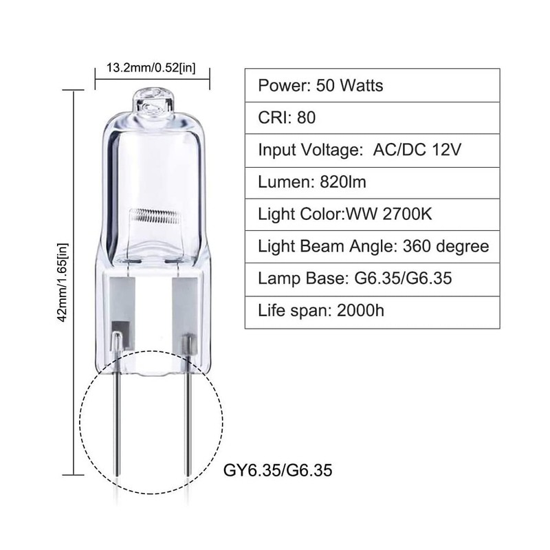 GY6.35 Light Bulbs, 12V 50W Crystal Clear Halogen Bulb 2