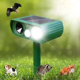 Solar Ultrasonic Animal Repeller, 2025 Cat Repellent Outdoor,Waterproof Deer Repellent for Raccoon,Dog,Fox, Deer, Skunk,Squirrel, Rabbit with LED Flashing and Motion Outdoor Farm,Sound Green