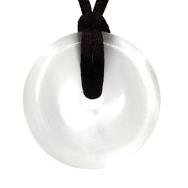 Keleny White Created Opal Cat Eye Circle Coin Peace Donut 30mm Beads Adjustable Braided Rope Pendant Necklace