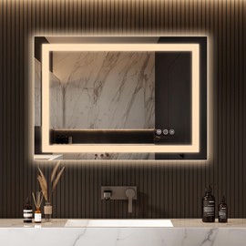 Niccy LED Bathroom Mirror with Lights, 28"x20" with Front Lit and Backlit Mirror Stepless Dimmable Makeup Mirror with Anti-Fog Shatter-Proof 3 Colors Wall Vanity LED Mirror Smart Mirror for Bathroom