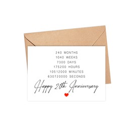 DiandDesignGift Happy 20th Anniversary Card - 20 Year Wedding Anniversary Card Gifts - Idea For Boyfriend - For Husband - For Wife - For Girlfriend - For Bestie - Happy Mothers Day - Fathers Day