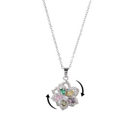 PZKQSAC Silver Flower Necklace for Women Spinning Flower Necklaces Adjustable Dainty Fidget Necklaces Floral Choker Funny Rotatable Jewelry Trendy Crystal Anxiety Jewelry (Colorful Necklace)