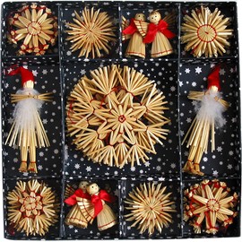 ScandinavianShoppe Straw Star Ornaments - 38 pc Boxed Collection - Multicolored - Christmas