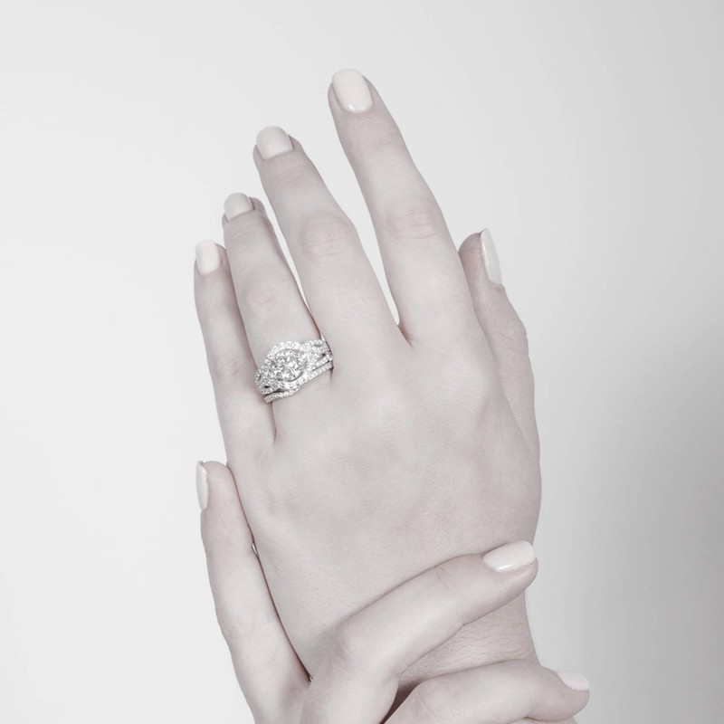 BERRICLE Sterling Silver 3-Stone Wishbone Engagement Rings Statement Stackable Band