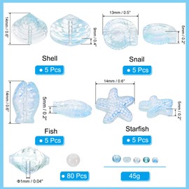 PATIKIL Seekristall-Glasperlen, 45 g + 100 Stück, Ozean-Tierperlen, Glasabstandsperle, Seestern, Muschel, Fischschnecke, für Schmuckherstellung, Armband, Ohrringe, Blau