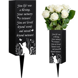 WEBEEDY Cat Cemetery Vases Cat Cemetery Decorations for Grave Metal Cemetery Vases with Spikes Cat Flower Butterfly Pattern Black Sympathy Cemetery Memory Sign for Pet Grave Decor Father's Day,8x20 cm