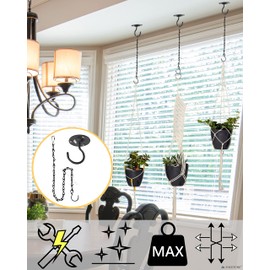 NACETURE Ceiling Hooks for Hanging Plants 3 Pack - Plant Hanger Indoor Hanging Hooks Metal Plant Bracket Iron Lanterns Hangers for Wind Chimes (Black 3 Pack + Chain)