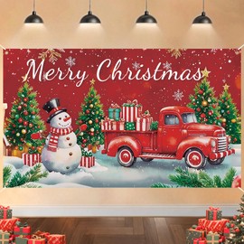 HOOSUN Christmas Decorations Indoor Outdoor,72 x 44 Inch Merry Christmas Backdrop Banner,Large Xmas Tree Snowman Banners for Party Decorations,Wall Banner Photo Booth Backdrop Xmas Decor for Party,Wall,Yard,Garage