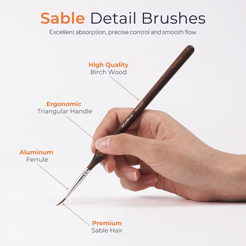 Nicpro 7pcs Kolinsky Sable Miniature Paint Brushes, Professional Fine Detail