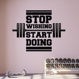 Vinyl Wall Decal Start Doing Fitness Sport Motivation Phrase Gym Barbell Stickers Mural Large Decor (g8880) Black