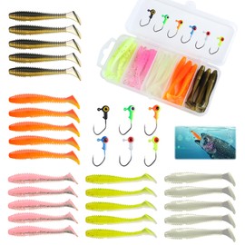 Fishing Lures, with Heads Hooks Set 36 Pcs Easy Catching Fishing Bait for Family Sea Fishing, All-Conditions Fishing Gear for Bass Trout Walleye, Crappie Fishing Jigs