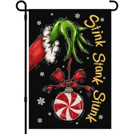DIYDEC Christmas Garden Flag 12x18 Inch Christmas Outdoor Flag Vertical Double Sided Burlap Christmas Yard Sign Stink Stank Stunk Candy Design Flag for Winter Outside Garden Seasonal Holiday Party