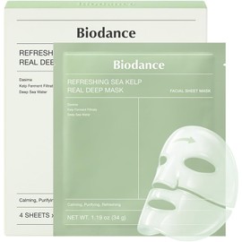 BIODANCE Mascarilla refrescante de algas marinas profundas, máscara de hidrogel durante la noche, calmante, control de aceite y sebo, cuidado de manchas, 1.19 oz (34g) x 4ea