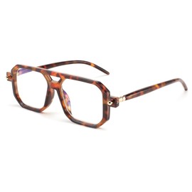 FEISEDY Reading Glasses Vintage Square Blue Light Blocking Glasses Women Men 70s Flat Aviator Glasses B0090 Leopard 2.5x