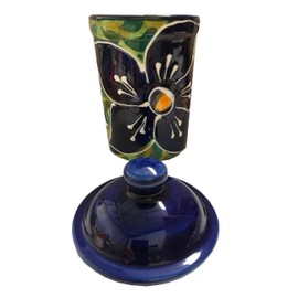 Blue Poinsettia Design Garlic Goalkeeper Pot (Blue Poinsettia Design Garlic Keeper Pot)