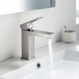 KIBI Cubic Single Handle Vanity Faucet for Bathroom Sink | Solid Brass High Arc Faucet Spout | Lavatory Faucet (Brushed Nickel) (KBF1002)
